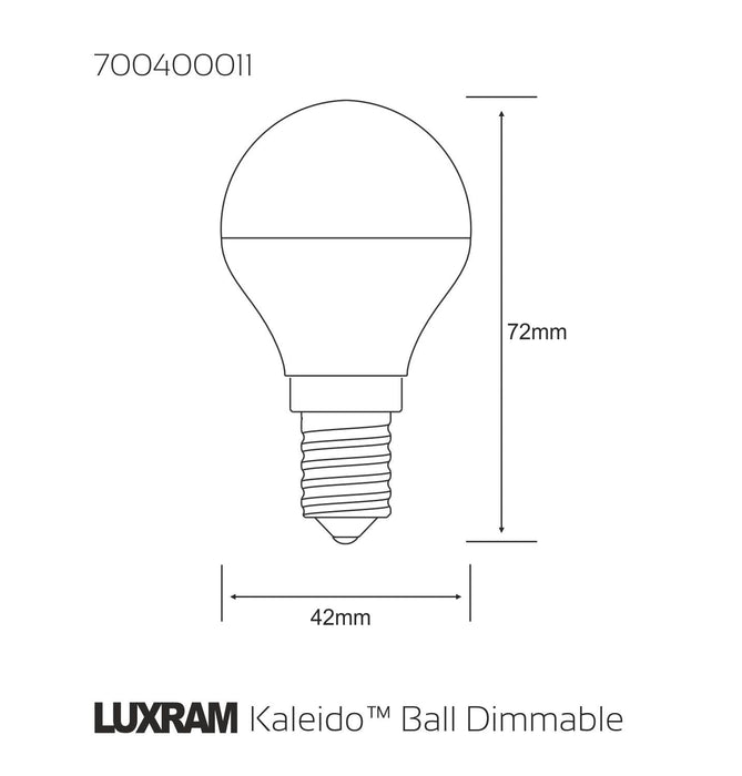 Luxram Kaleido LED Ball E14 Dimmable 3.5W White 6400K, 270lm, Chrome Finish, 3yrs Warranty • 700400011