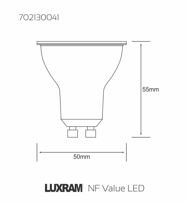 Luxram NF Value LED GU10 6W Warm White 3000K SCOB 36°, 450lm, 3yrs Warranty • 702130043