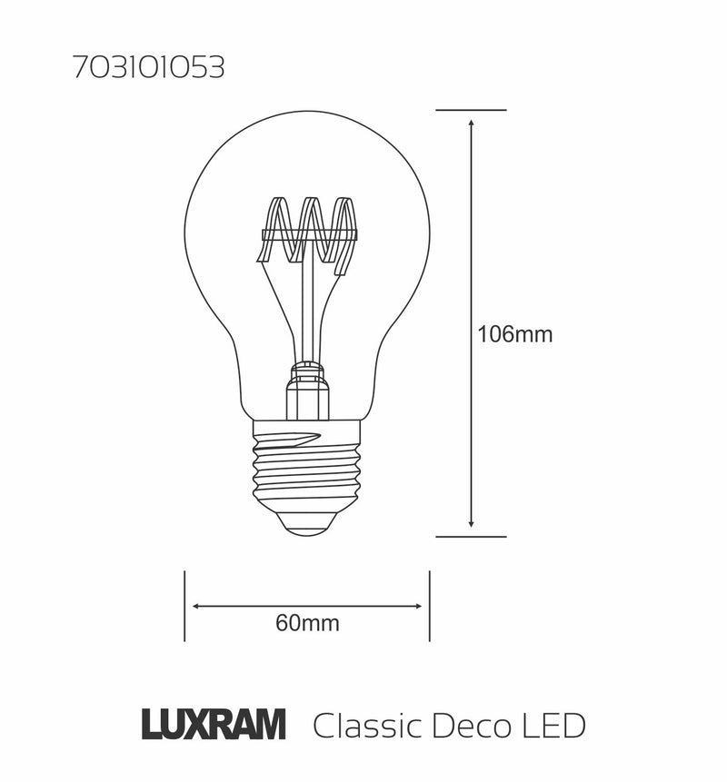 Luxram Classic Deco LED GLS/W E27 Non-Dimmable 5W Warm White 1800K, 280lm, Gold Finish, 3yrs Warranty • 703102053