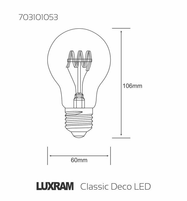 Luxram Classic Deco LED GLS/W E27 Non-Dimmable 5W Warm White 1800K, 280lm, Gold Finish, 3yrs Warranty • 703102053