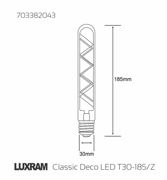 Luxram Classic Deco LED 185mm Tubular E27 Dimmable 4W 1800K Extra Warm White, 300lm, Gold Glass, 3yrs Warranty • 703382043