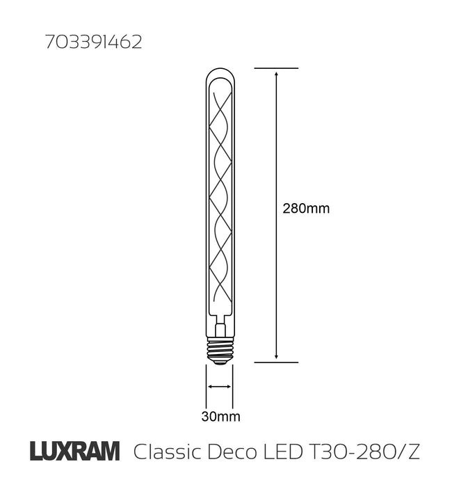 Luxram Classic Deco LED 280mm Tubular E27 Dimmable 6W 4000K Natural White, 500lm, Smoke Glass, 3yrs Warranty • 703391462