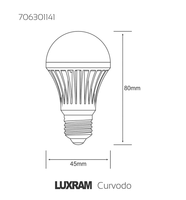 Luxram  Curvodo LED GLS E27 8W White 6400K 800lm  • 706301141