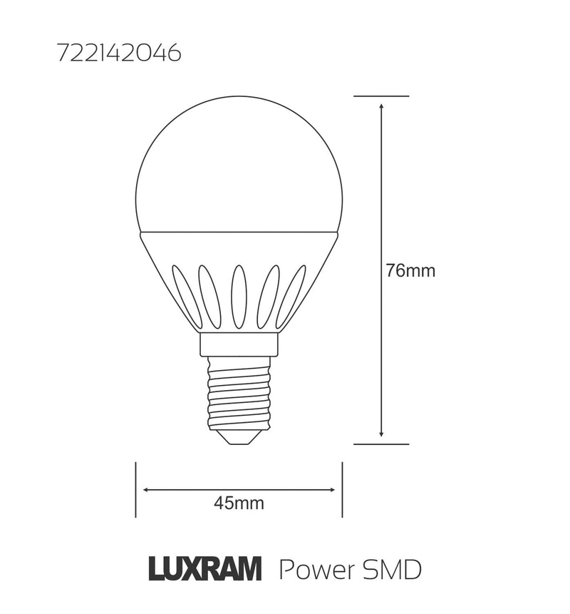 Luxram  High Power SMD LED Ball E14 3.5W Warm White 2700K Advance 310lm • 722142046