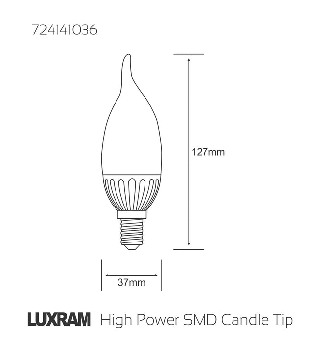 Luxram  High Power SMD LED Candle Tip E14 2.5W 120lm Warm White 2700K • 724141036