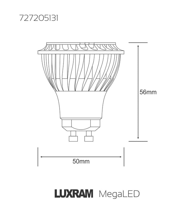 Luxram  MegaLED GU10 6.5W White 6400K 60° 445lm (White)  • 727205131