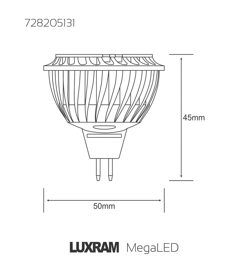 Luxram  MegaLED MR16 12V 6.5W White 6400K 60° 445lm (White)  • 728205131