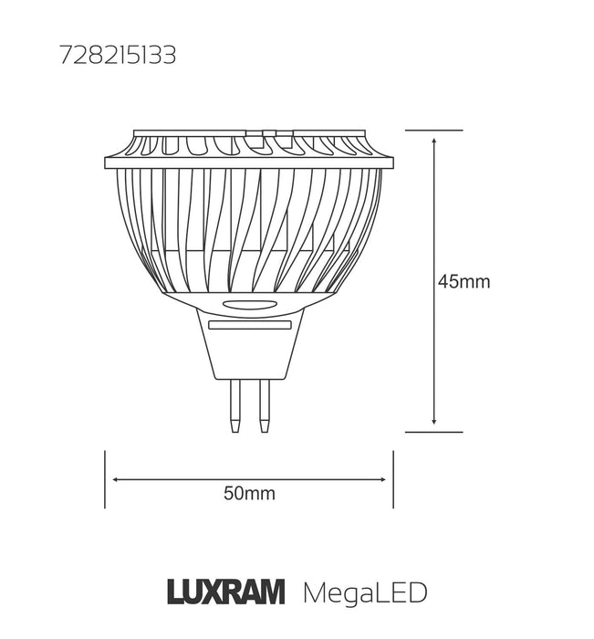 Luxram  MegaLED MR16 12V 6.5W Warm White 2700K 60° 410lm (Space Grey)  • 728215133