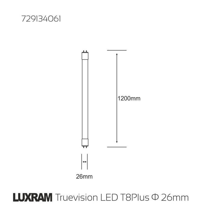 Luxram  Truevision LED T8 Plus 26mm 1.2m G13 22W White 6400K 270° 2200lm  • 729134061