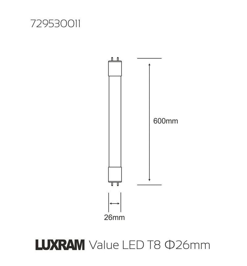 Luxram  Value LED T8 G13 0.6m 11W White 6400K 800lm  • 729530011