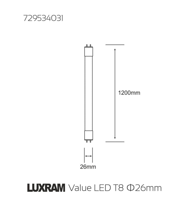 Luxram  Value LED T8 G13 1.2m 18W White 6400K 1300lm  • 729534031