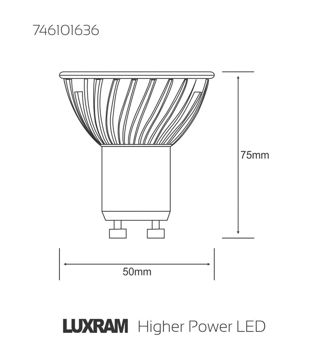 Luxram  High Power LED GU10 Dimmable 7W Warm White 2700K 342lm 38° • 746101636