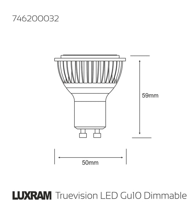 Luxram  Truevision LED GU10 Dimmable 7W Natural White 4000K 36° 450lm (Metallic Grey)  • 746200032