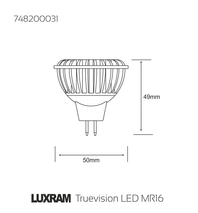 Luxram  Truevision LED MR16 12V 7W White 6400K 36° 500lm (Metallic Grey)  • 748200031