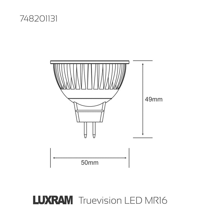 Luxram  Truevision LED MR16 12V 6W White 6400K 36° Color-Box (Metallic Grey) • 748201131