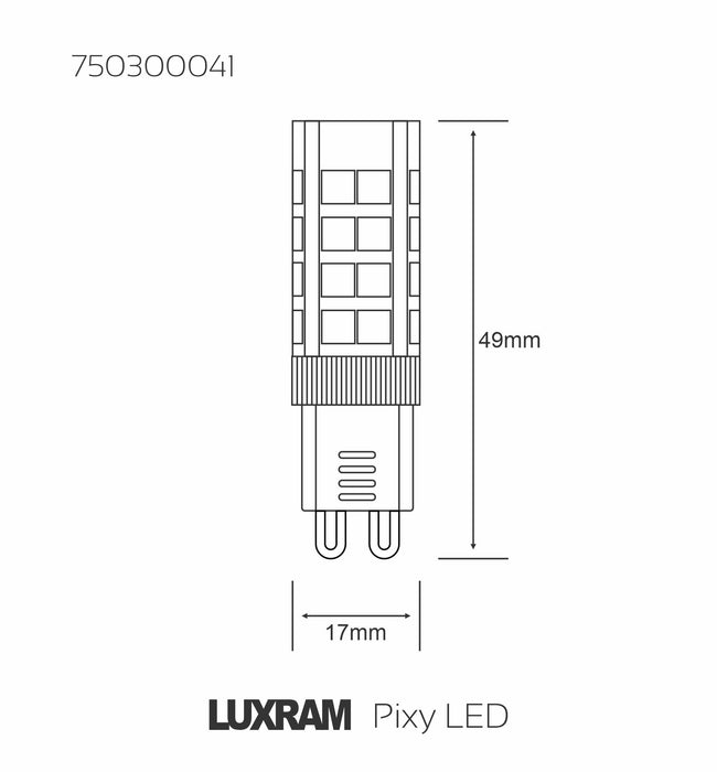 Luxram Pixy LED G9 Dimmable 4W 6000K Cool White, 370lm, Clear Finish, 3yrs Warranty 1849mm • 750300041