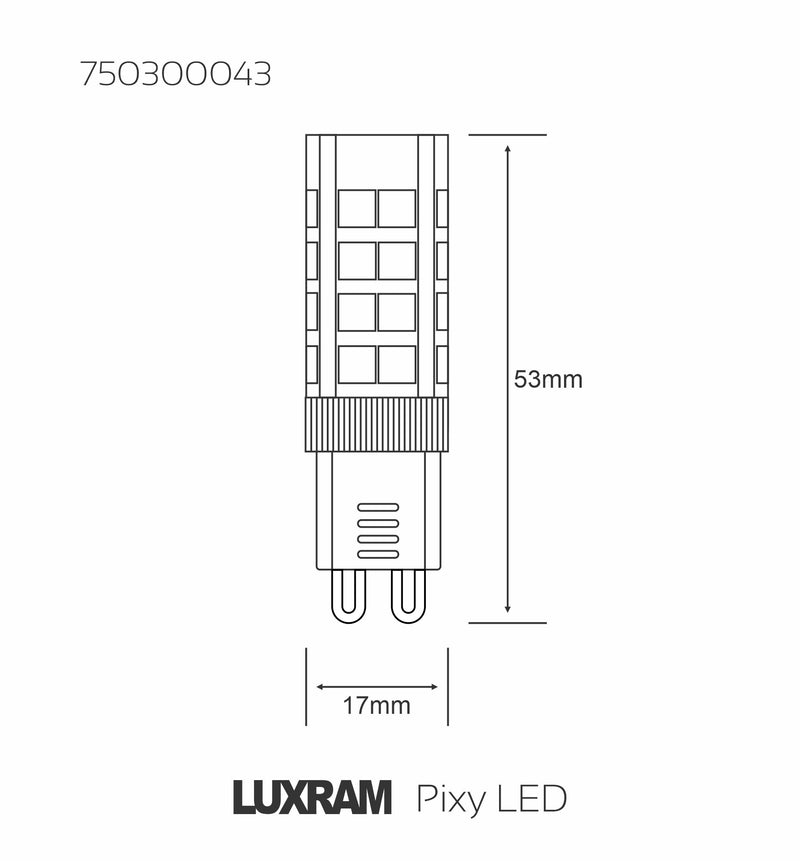 Luxram Pixy LED G9 Dimmable 4W 3000K Warm White, 350lm, Clear Finish, 3yrs Warranty • 750300043