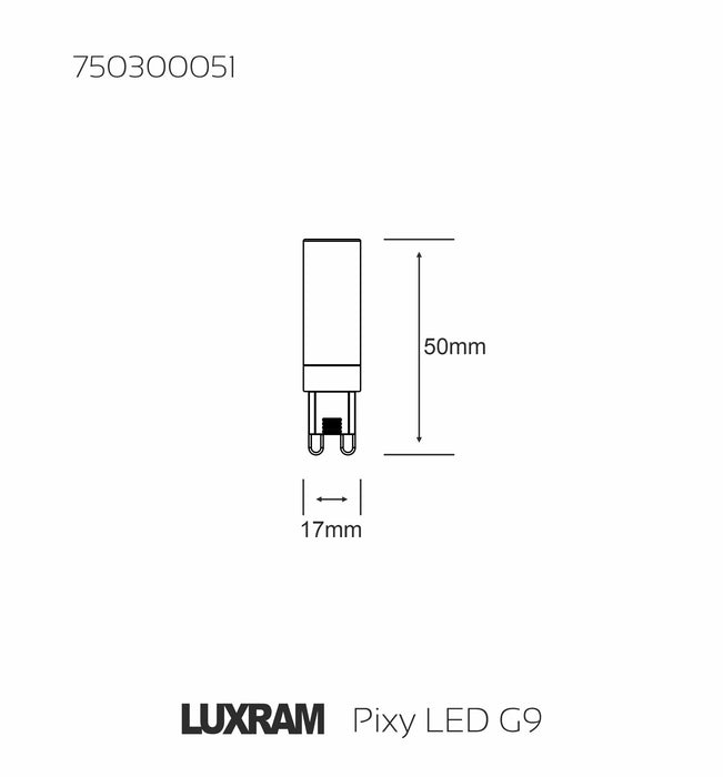 Luxram Pixy LED G9 5W 6000K Cool White, 420lm Non-Flickering, Clear Finish, 3yrs Warranty 1750mm • 750300051