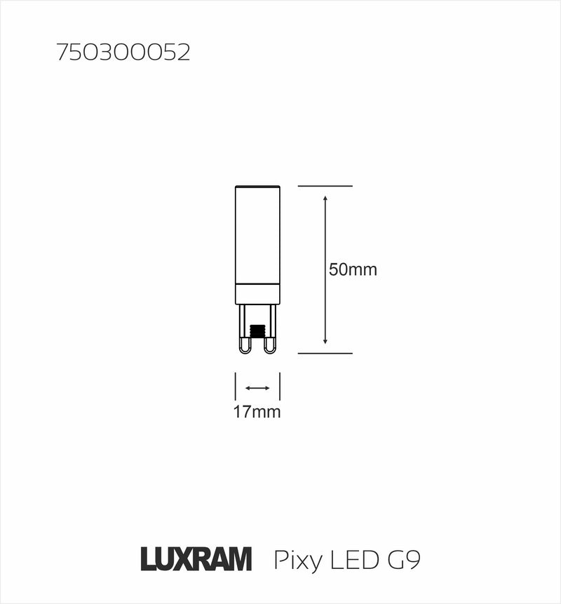Luxram Pixy LED G9 5W 4000K Natural White, 400lm Non-Flickering, Clear Finish, 3yrs Warranty 1750mm • 750300052