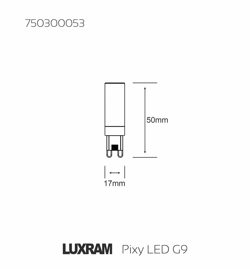 Luxram Pixy LED G9 5W 3000K Warm White, 380lm Non-Flickering, Clear Finish, 1750mm3yrs Warranty 1750mm • 750300053