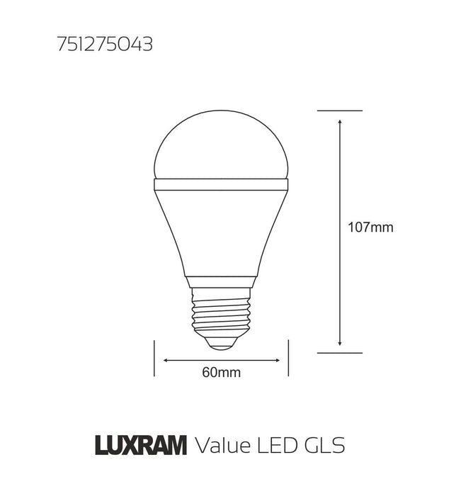 Luxram Value LED GLS E27 5W Warm White 3000K 400lm  • 751275043
