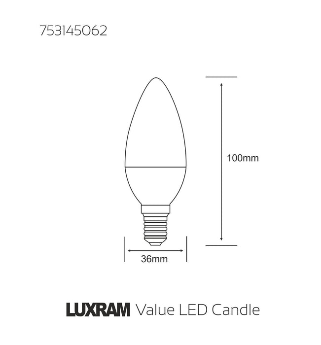 Luxram Value LED Candle E14 2W Natural White 4000K 200lm  • 753145062