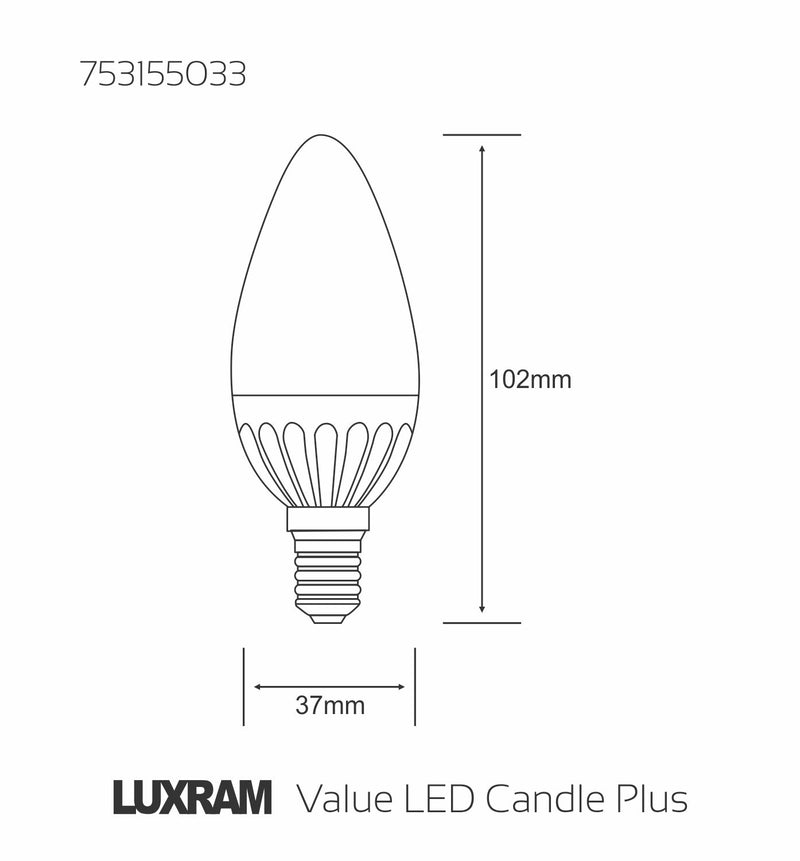 Luxram Value LED Candle Plus E14 3.5W Warm White 3000K 280lm  • 753155033