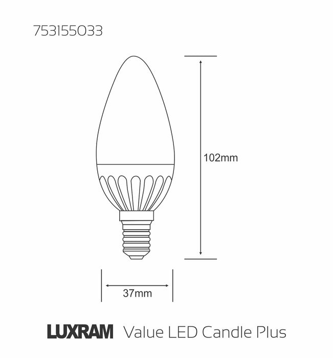 Luxram Value LED Candle Plus E14 3.5W Warm White 3000K 280lm  • 753155033