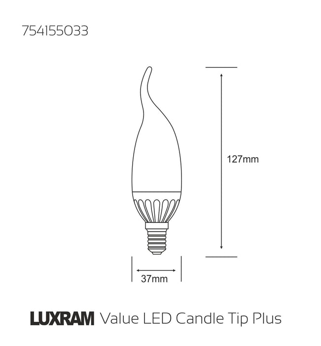 Luxram Value LED Candle Tip Plus E14 3.5W Warm White 3000K 280lm  • 754155033