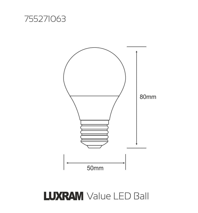 Luxram Value LED Ball E27 2W Warm White 3000K 180lm  • 755271063
