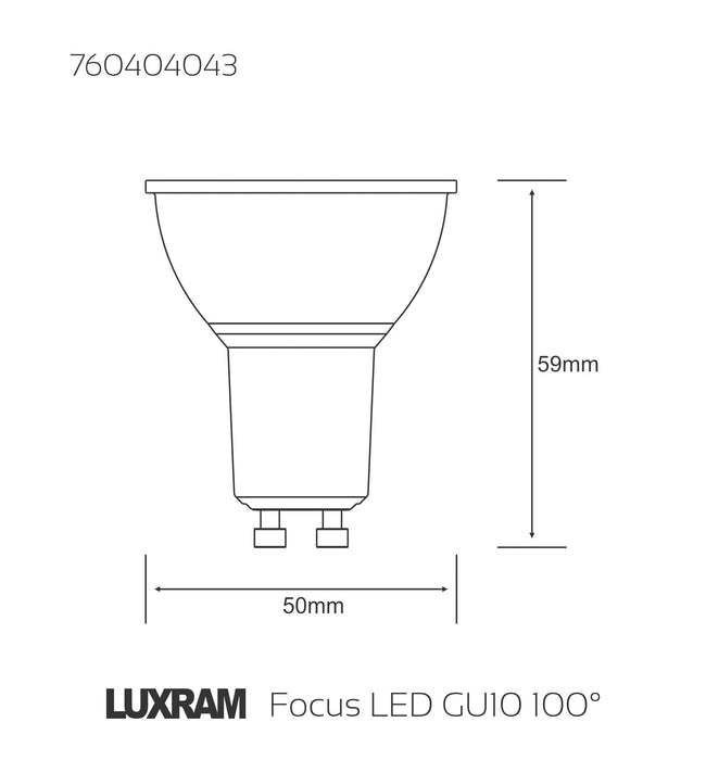 Luxram Focus LED GU10 5W Warm White 3000K, 350lm 100° SCOB, White Finish • 760404043