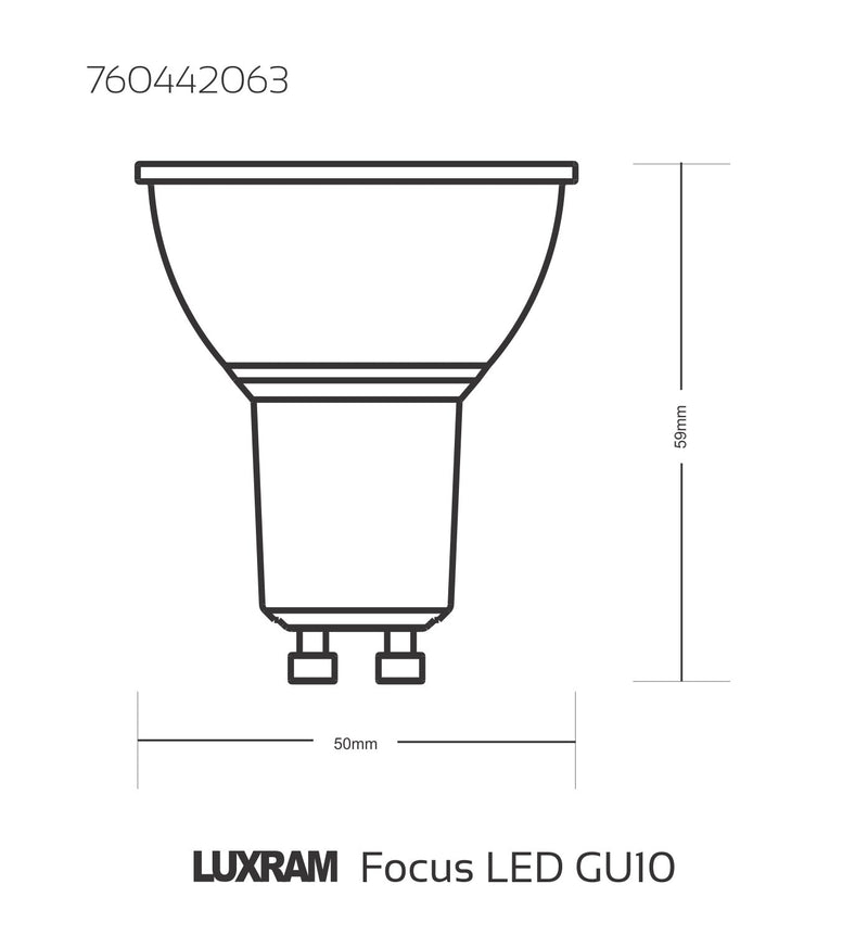 Luxram Focus LED GU10 Dimmable 5.5W Warm White 3000K, 360lm SCOB 36°, White Finish • 760442063