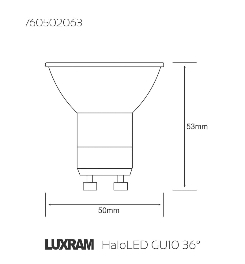 Luxram HaloLED GU10 4.5W Warm White 3000K, 360lm SCOB 36°, Glass Finish • 760502063