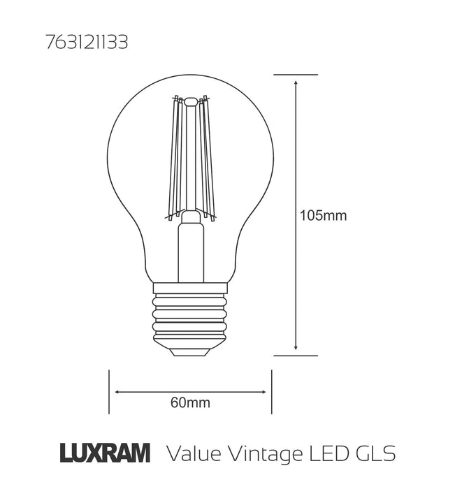Luxram Value Vintage LED GLS E27 4W 2200K, 330lm, Amber Finish • 763121133