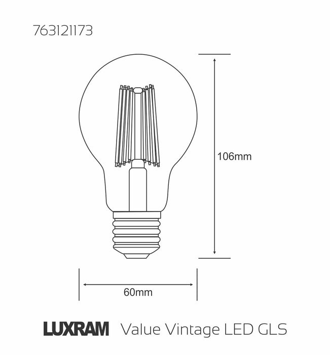 Luxram Value Vintage LED GLS E27 8W 2200K, 630lm, Gold Glass  • 763121173