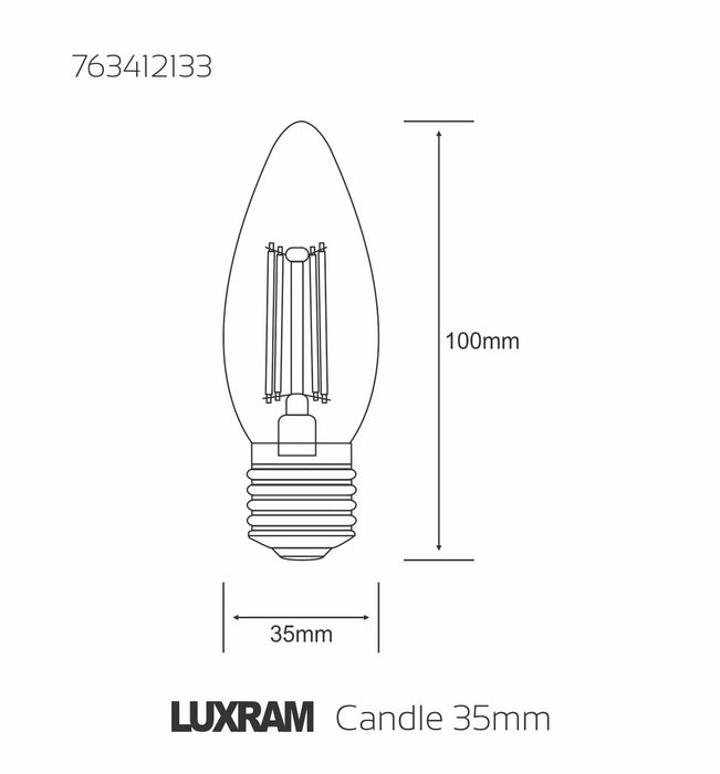 Luxram Value Classic LED Candle E27 4W Warm White 2700K, 400lm, Clear Finish • 763412133