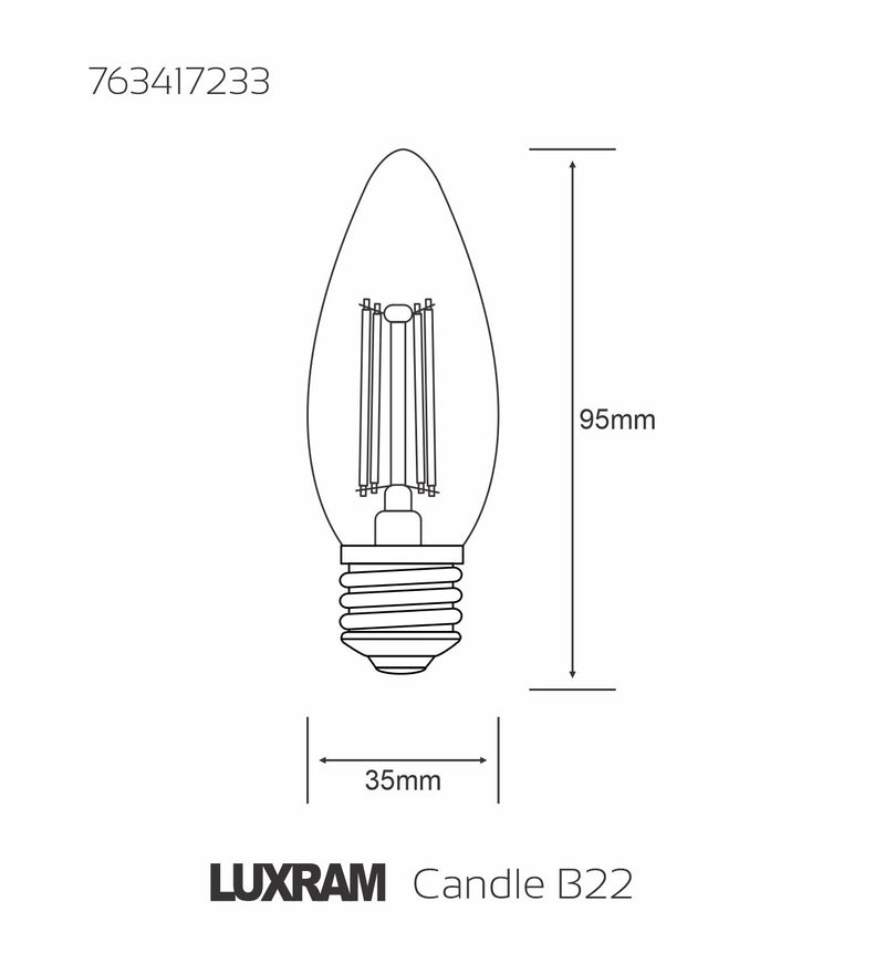 Luxram Value Classic LED Candle E27 Dimmable 4W Warm White 2700K Color-Box, 400lm, Clear Finish, 3yrs Warranty  • 763417233