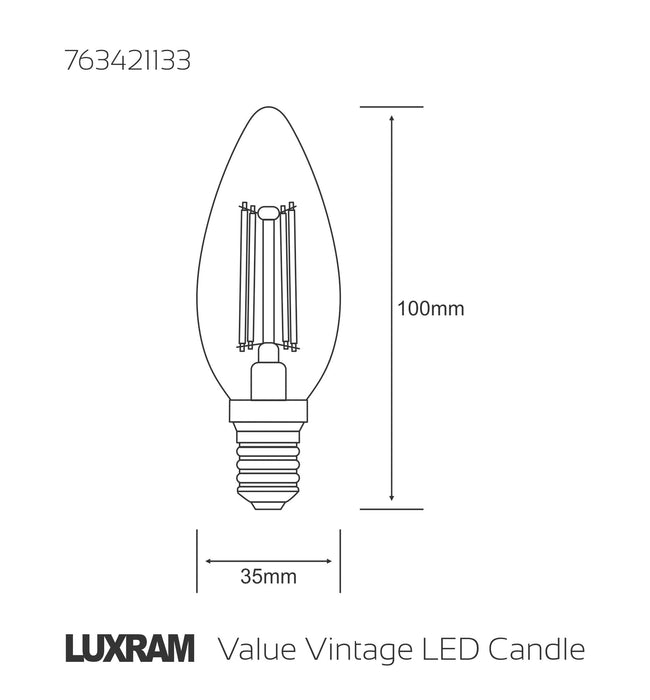 Luxram Value Vintage LED Candle E14 4W 2200K, 330lm, Gold Glass • 763421133