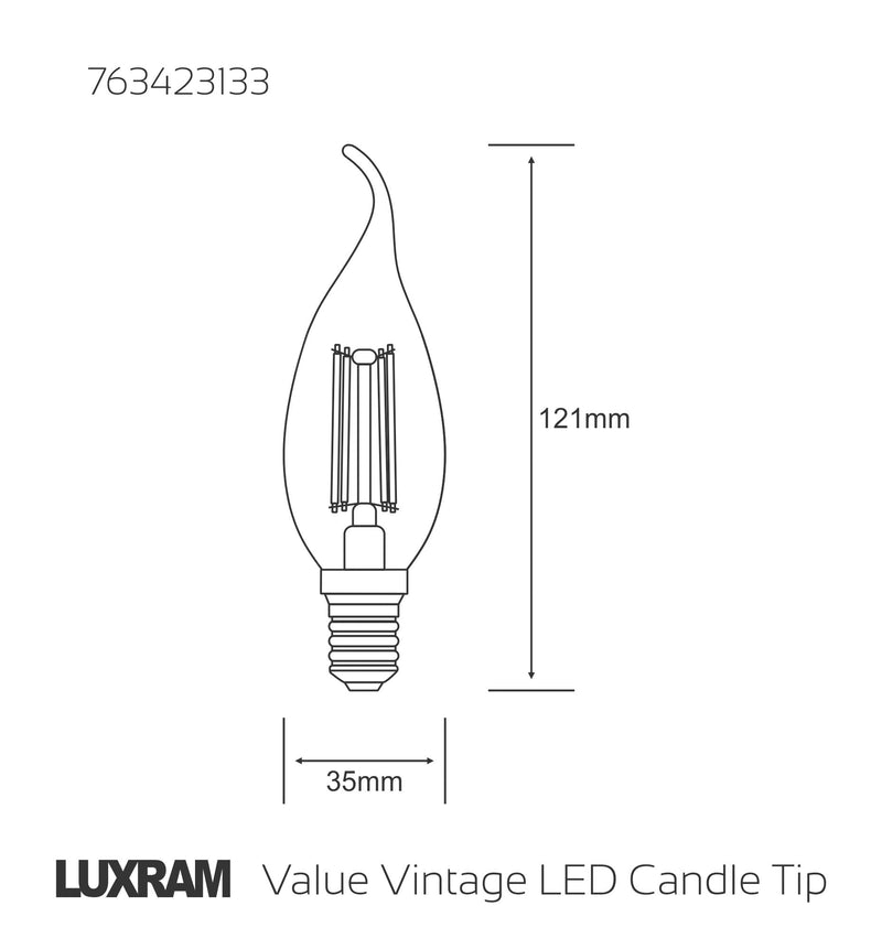 Luxram Value Vintage LED Candle Tip E14 4W 2200K, 330lm, Gold Glass  • 763423133