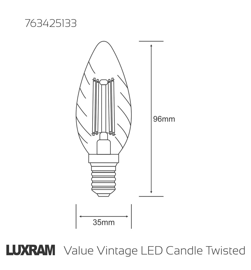 Luxram Value Vintage LED Candle Twisted E14 4W 2200K, 330lm, Gold Glass  • 763425133