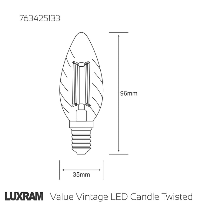 Luxram Value Vintage LED Candle Twisted E14 4W 2200K, 330lm, Gold Glass  • 763425133