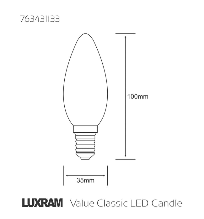 Luxram Value Classic LED Candle E14 4W Warm White 2700K, 470lm, Frosted Finish • 763431133