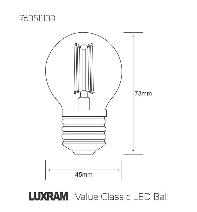 Luxram Value Classic LED Ball E27 4W Warm White 2700K, 470lm, Colour-Box (Clear)  • 763511133