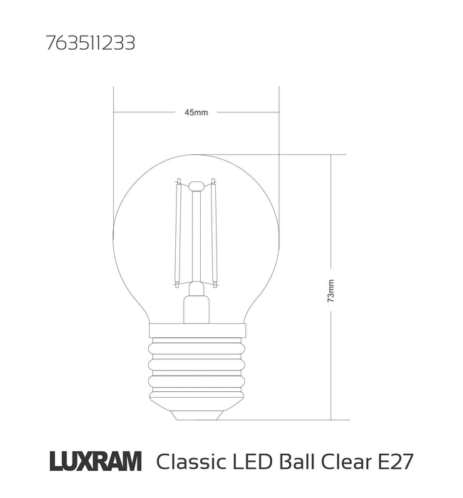 Luxram Value Classic LED Ball E27 Dimmable 4W Warm White 2700K, 400lm, Clear Finish  • 763511233