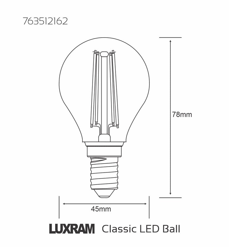 Luxram Value Classic LED Ball E14 6.5W Natural White 4000K, 806lm, Clear Finish, 3yrs Warranty • 763512162
