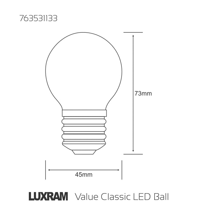 Luxram Value Classic LED Ball E27 4W Warm White 2700K, 470lm, Colour-Box (Frosted)  • 763531133