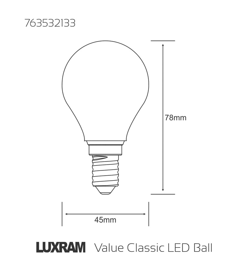 Luxram Value Classic LED Ball E14 4W Warm White 2700K, 470lm, Frosted Finish • 763532133