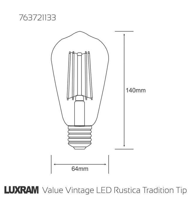 Luxram Value Vintage LED Rustica Tradition Tip/M ST64 E27 4W 2200K, 330lm, Amber Finish • 763721133
