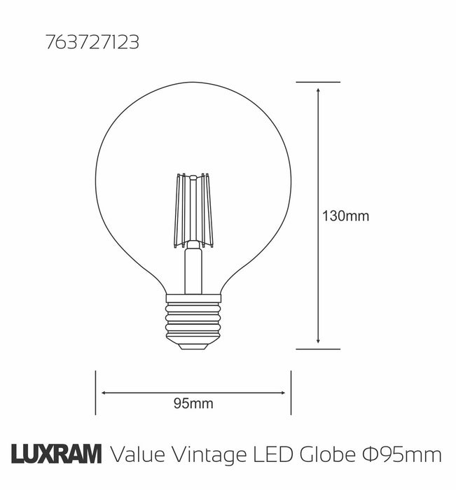 Luxram Value Vintage LED Globe 95mm E27 4W 2200K, 330lm, Amber Finish  • 763727123