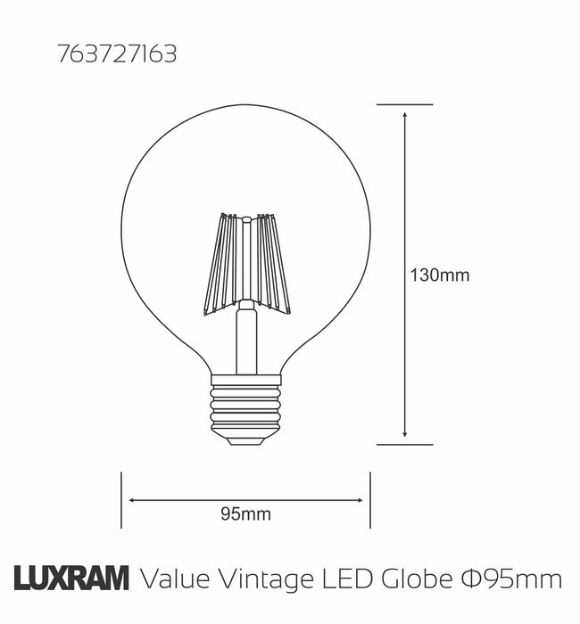 Luxram Value Vintage LED Globe 95mm E27 8W 2200K, 630lm, Gold Glass  • 763727163